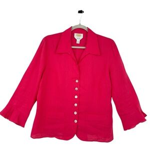 Talbots Irish Linen Womens Size 12 Raspberry Pink Jacket Blazer Flutter Sleeve